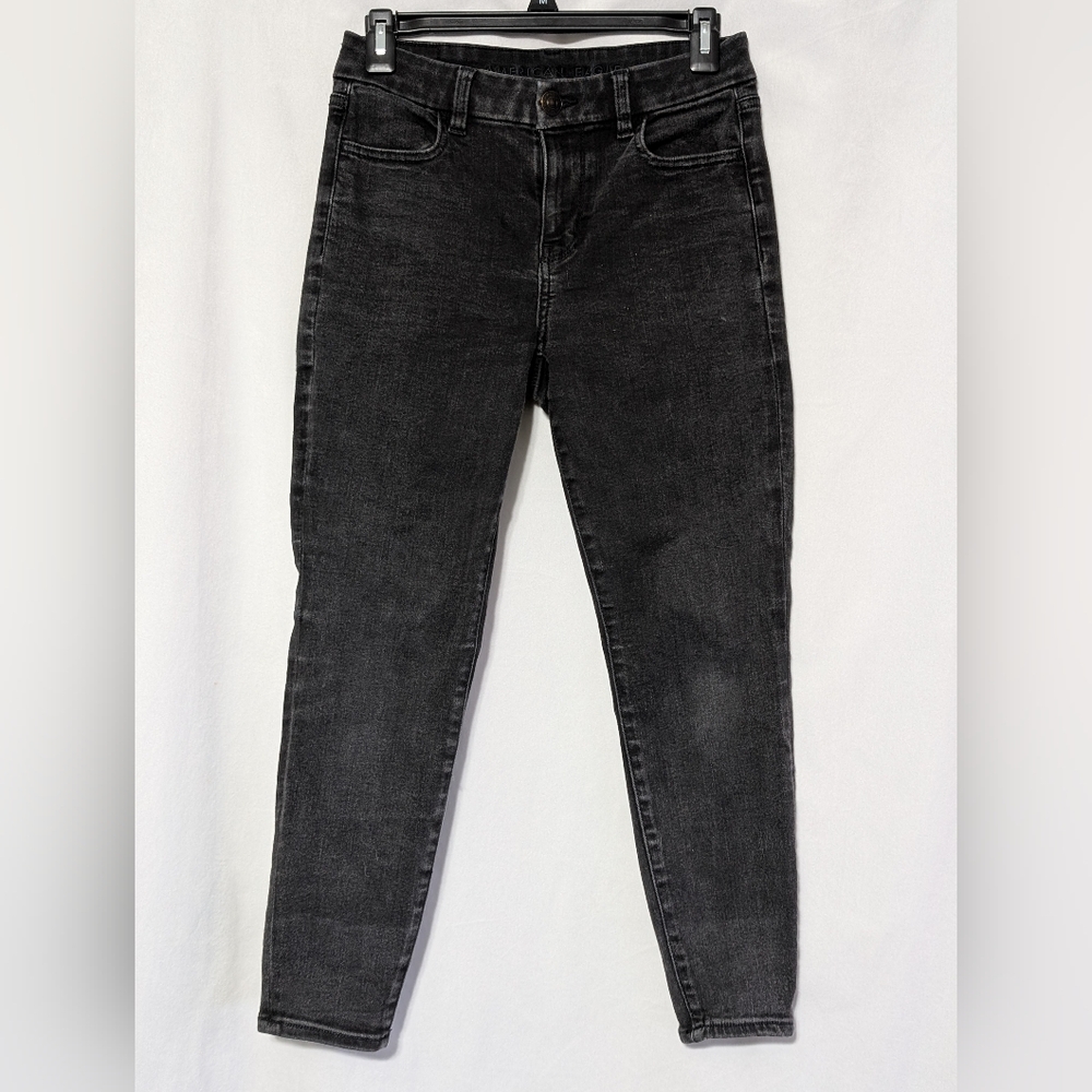 ☘️American Eagle Women's Dark Gray/Black Curvy Jegging Skinny Jeans 4 X-Short